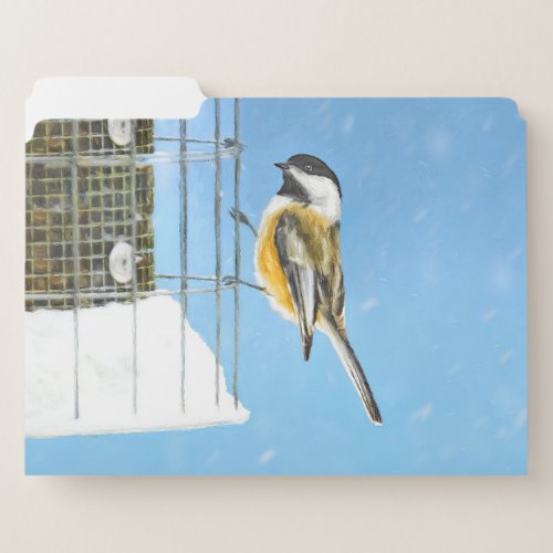 Chickadee on Feeder Painting _ Original Bird Art File Folder