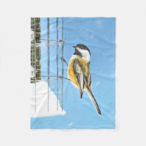 Chickadee on Feeder Painting _ Original Bird Art Fleece Blanket