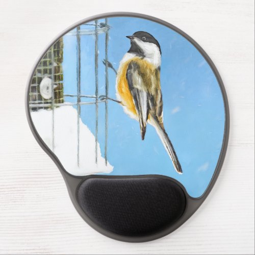 Chickadee on Feeder Painting _ Original Bird Art Gel Mouse Pad