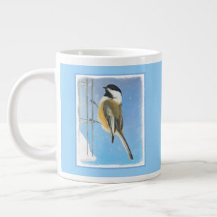Chickadee on Feeder Painting - Original Bird Art Giant Coffee Mug