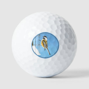 Chickadee on Feeder Painting - Original Bird Art Golf Balls