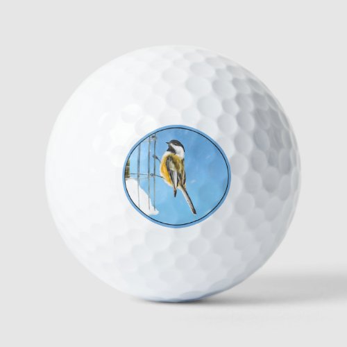 Chickadee on Feeder Painting _ Original Bird Art Golf Balls