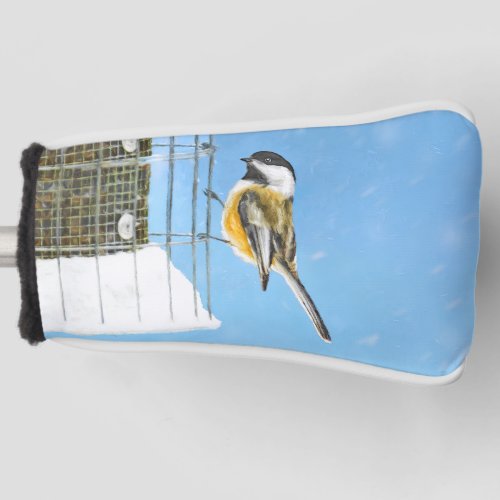 Chickadee on Feeder Painting _ Original Bird Art Golf Head Cover