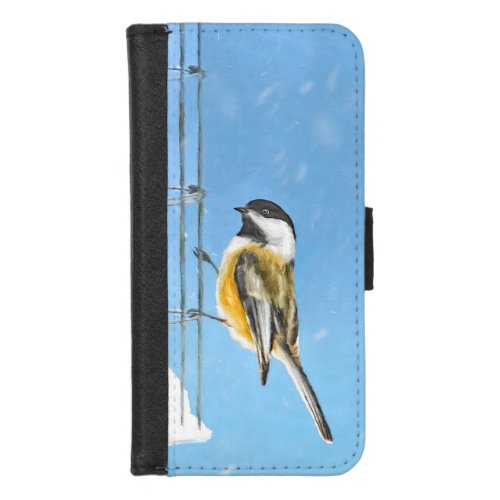 Chickadee on Feeder Painting _ Original Bird Art iPhone 87 Wallet Case