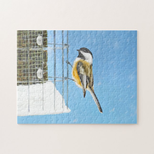 Chickadee on Feeder Painting - Original Bird Art Jigsaw Puzzle (Horizontal)