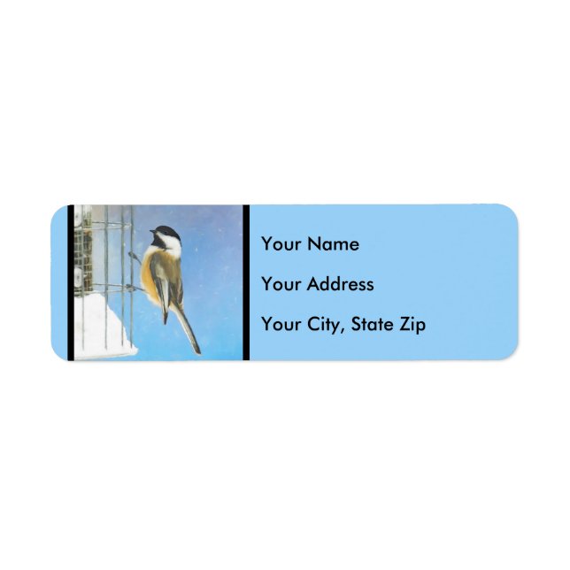 Chickadee on Feeder Painting - Original Bird Art Label (Front)