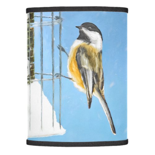 Chickadee on Feeder Painting _ Original Bird Art Lamp Shade
