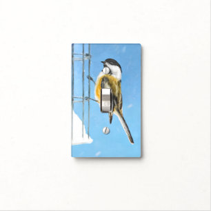 Chickadee on Feeder Painting - Original Bird Art Light Switch Cover