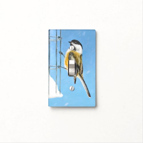 Chickadee on Feeder Painting _ Original Bird Art Light Switch Cover
