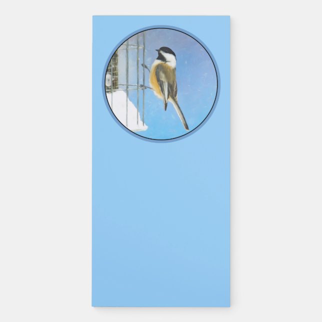 Chickadee on Feeder Painting - Original Bird Art Magnetic Notepad (Front)