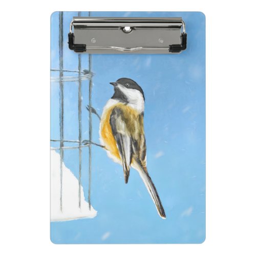 Chickadee on Feeder Painting _ Original Bird Art Mini Clipboard