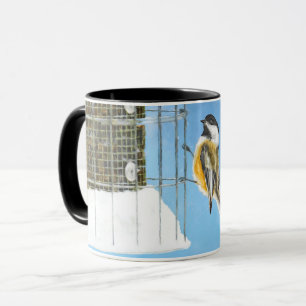 Chickadee on Feeder Painting - Original Bird Art Mug
