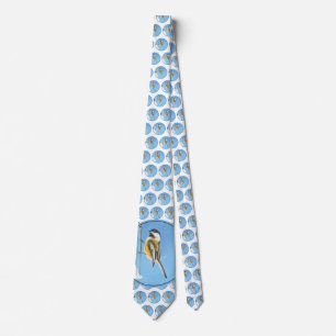 Chickadee on Feeder Painting - Original Bird Art Neck Tie