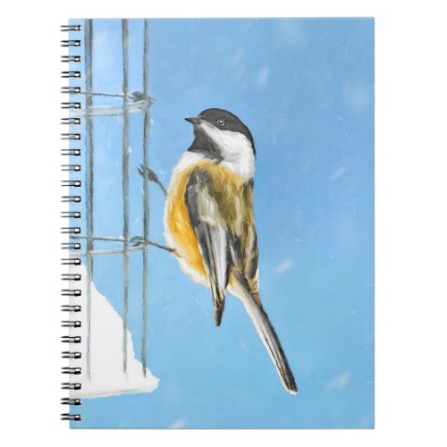 Chickadee on Feeder Painting _ Original Bird Art Notebook
