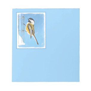 Chickadee on Feeder Painting - Original Bird Art Notepad