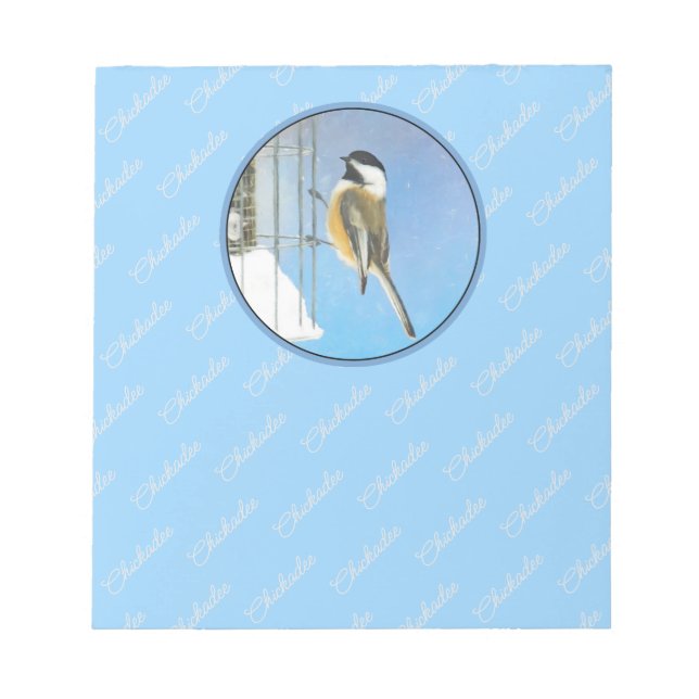 Chickadee on Feeder Painting - Original Bird Art Notepad (Front)