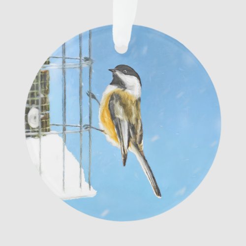 Chickadee on Feeder Painting _ Original Bird Art Ornament
