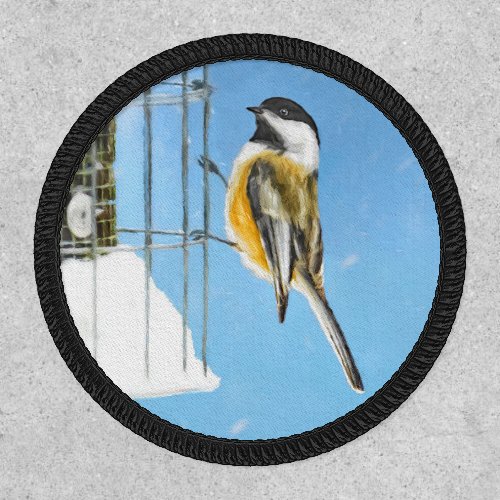 Chickadee on Feeder Painting _ Original Bird Art Patch