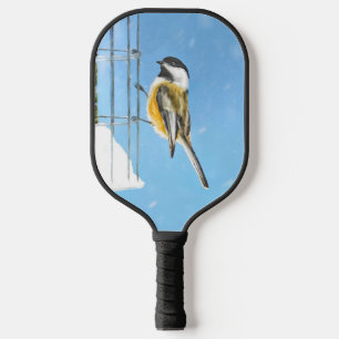 Chickadee on Feeder Painting - Original Bird Art Pickleball Paddle
