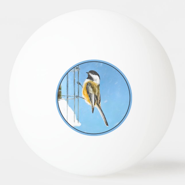 Chickadee on Feeder Painting - Original Bird Art Ping Pong Ball (Front)