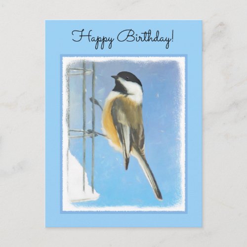 Chickadee on Feeder Painting _ Original Bird Art Postcard