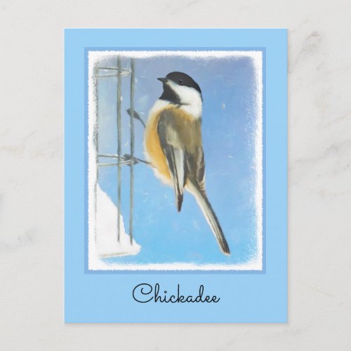 Chickadee on Feeder Painting _ Original Bird Art Postcard