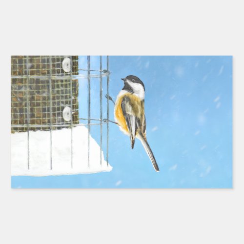 Chickadee on Feeder Painting _ Original Bird Art Rectangular Sticker