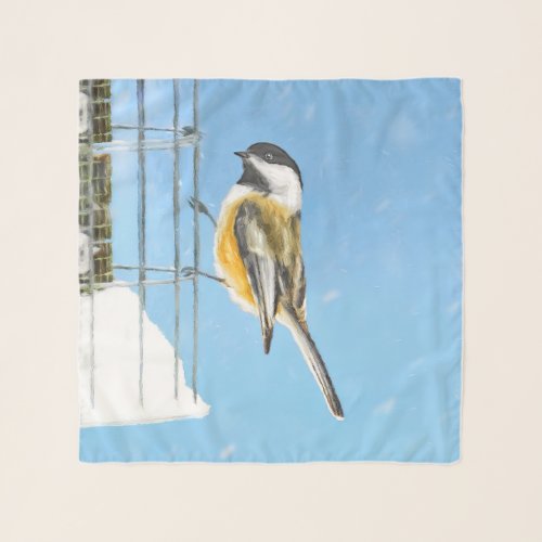 Chickadee on Feeder Painting _ Original Bird Art Scarf
