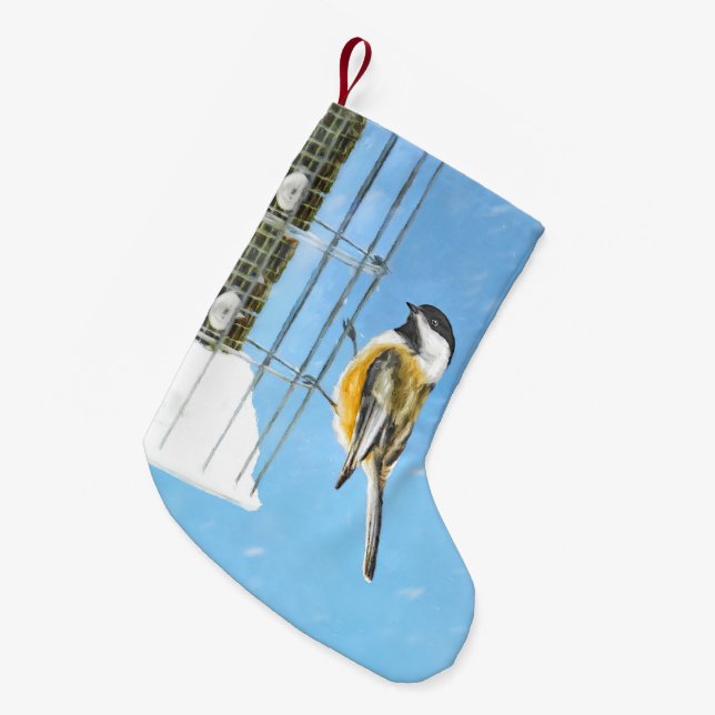 Chickadee on Feeder Painting - Original Bird Art Small Christmas Stocking (Front (Hanging))