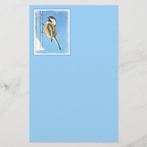 Chickadee on Feeder Painting _ Original Bird Art Stationery