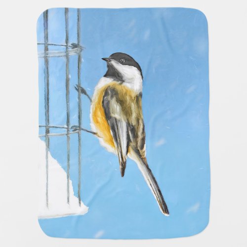 Chickadee on Feeder Painting _ Original Bird Art Stroller Blanket