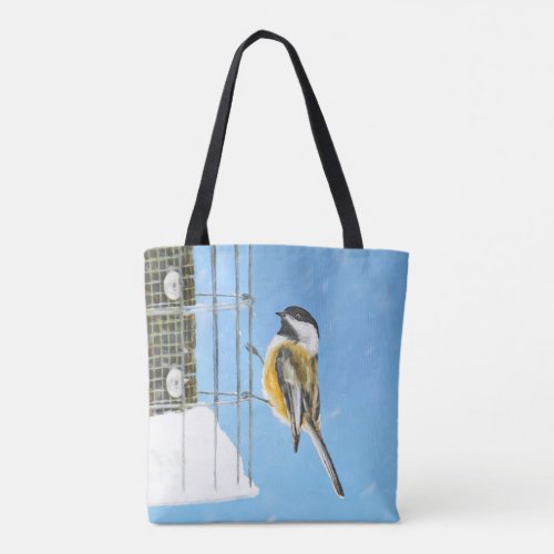 Chickadee on Feeder Painting _ Original Bird Art Tote Bag