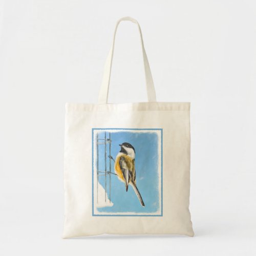 Chickadee on Feeder Painting _ Original Bird Art Tote Bag