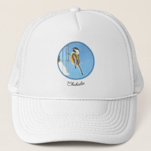 Chickadee on Feeder Painting - Original Bird Art Trucker Hat