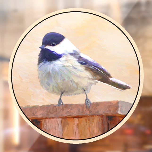 Chickadee on Feeder Painting - Original Bird Art Window Cling (Sheet 2)