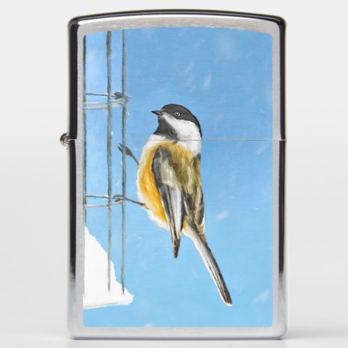 Chickadee on Feeder Painting _ Original Bird Art Zippo Lighter