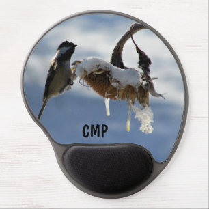 Chickadee on Frozen Sunflower in Winter Gel Mouse Pad
