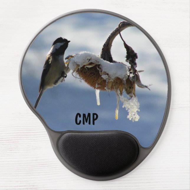 Chickadee on Frozen Sunflower in Winter Gel Mouse Pad (Front)
