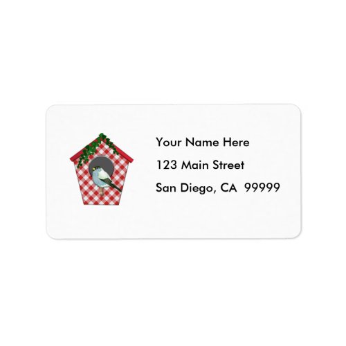 Chickadee on Red Gingham Ivy Covered House Label