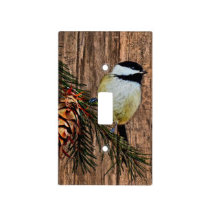 Chickadee on Rustic Barn Board Light Switch Cover