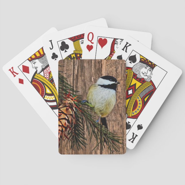 Chickadee on Rustic Barn Board Poker Cards (Back)