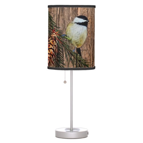 Chickadee on Rustic Barn Board Table Lamp