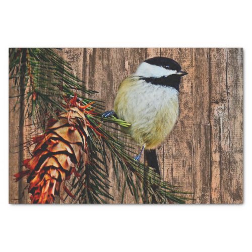 Chickadee on Rustic Barn Board Tissue Paper