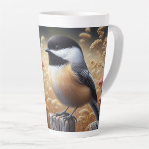 Chickadee Perched on Fence Latte Mug