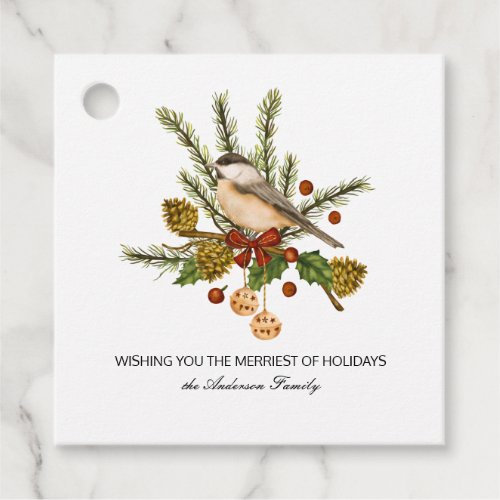 Chickadee Pine Branch Holly Christmas Gift Favor Tags