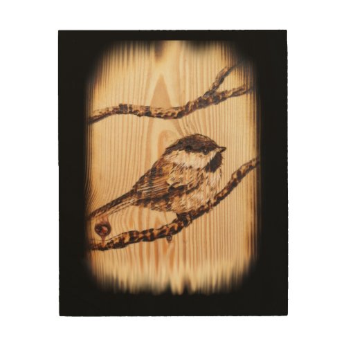 Chickadee Pyrography Wood Wall Art