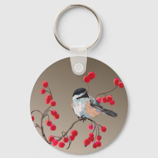 CHICKADEE & RED BERRIES by SHARON SHARPE Keychain