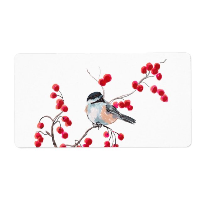 CHICKADEE & RED BERRIES by SHARON SHARPE Label (Front)