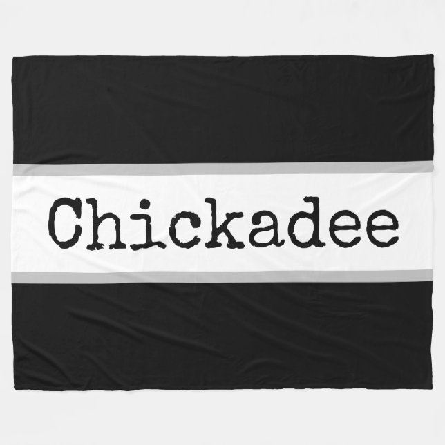 CHICKADEE Retro Text Black White Gray Stripes Fleece Blanket (Front (Horizontal))