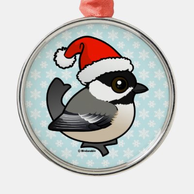 Chickadee Santa Metal Ornament